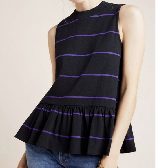 Anthropologie Hildi Striped Peplum Top - Picture 1 of 4